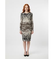 Kadın Zebra Desenli Viskoz Uzun Kollu Slim Fit Elbise