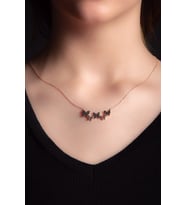 Siyah Zirkon Taşlı Rose Altın Kaplama Kelebekli Gümüş Kolye 925 Ayar                