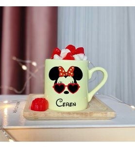 Minnie Mouse Tasarımlı Kişiye Özel Sarı Türk Kahvesi Fincanı