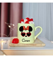 Minnie Mouse Tasarımlı Kişiye Özel Sarı Türk Kahvesi Fincanı