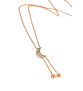 Minimal rose gümüş ay Yıldız kolye