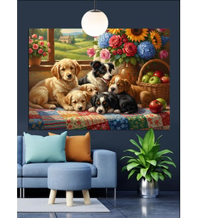 Sevimli Yavru Köpekler Grubu Dekoratif Kanvas - Mdf Ahşap Tablo