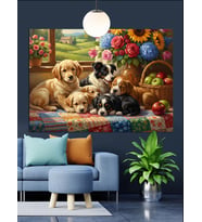 Sevimli Yavru Köpekler Grubu Dekoratif Kanvas - Mdf Ahşap Tablo