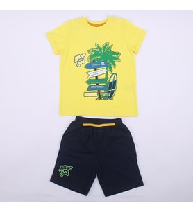 Erkek Çocuk Sarı Laci Summer Time Yazılı Tabela Baskılı Şortlu 2'li Takım