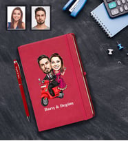 Kişiye Özel Vespa Motorcu Sevgili Karikatürlü Kırmızı Defter Kalem Hediye Seti  Mod-3