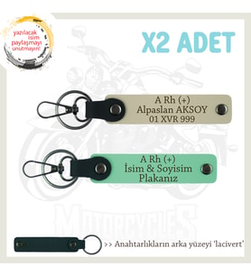 Çok Sevdiğine Özel İsim Plaka, A Rh + Kan Grubu Yazılı Kişisel x2 Anahtarlık Set, Yeşil-S Kahve-Laci