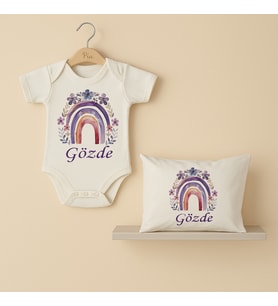 Pia Baby Premium %100 Pamuk İsme Özel Organik Baskılı Çıtçıtlı Bebek Body Ve Yastık Kılıfı 5062-19 (Ekru)