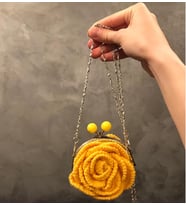 Mini Sarı Gül Burslu Kol Çantası Güllü Mini El Çantası Çiçekli Cüzdan