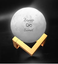 Kişiye Özel 3D Ay Şeklinde Dekoratif Gece Lambası (Standlı) (Sarı-Beyaz)