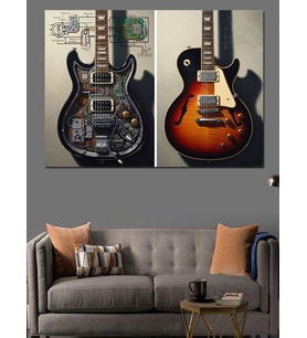 Gitar Ve Müzik Temalı Çizimler Dekoratif Kanvas - Mdf Ahşap Tablo