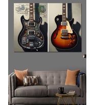 Gitar Ve Müzik Temalı Çizimler Dekoratif Kanvas - Mdf Ahşap Tablo
