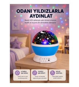 Mey İthalat® Renkli LED Gece Lambası 6 Işık Modlu Çocuk Odası Atmosfer Aydınlatma