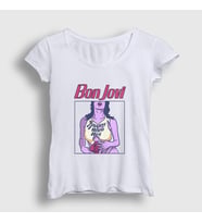 Presmono Kadın Beyaz Wet Bon Jovi T-Shirt 389578tt