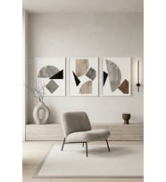 Modern Soyut Geometrik Sanat 3’lü Ahşap Çerçeveli Tablo Seti