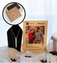 İsme Özel Kolye ve Instagram Temalı Ahşap Fotoğraf Çerçeve (Model 1)