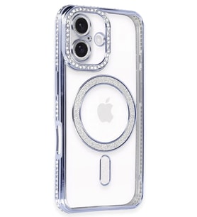 Newface Apple iPhone 16 Kılıf Joke Simli Magneticsafe Kılıf - Mavi