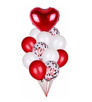 Kalpli Konfetili Kırmızı Folyo Balon Demeti
