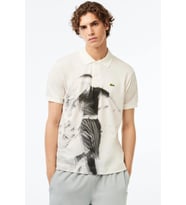 Lacoste L.12.12 Men's Rene Print Classic Fit Polo T-shirt Grafik Baskılı Organik Coton Erkek Polo Yaka Tişört Beyaz