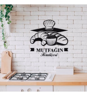 BK Home Mutfağın Kraliçesi Ahşap Duvar Yazısı-1 (Siyah)