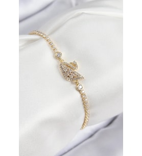 Pirinç Zirkon Taşlı Kuğu Model Gold Renk Kadın Bileklik - TJ-BB7691