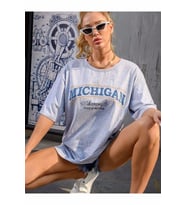 Gri Oversize Michigan Lansing Tasarım Tshirt (STD)