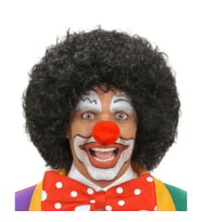 Siyah Kıvırcık Afro Peruk ve Kırmızı Sünger Burun Seti