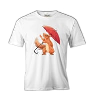 Cute Squirrel Holding an Umbrella Beyaz Erkek Tshirt