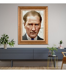 Altın Varaklı Çerçeveli Paspartulu Atatürk Tablo DC1372 (Gold)