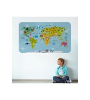 Eğitici Dünya Haritası Dünya Atlası Çocuk Ve Bebek Odası Duvar Sticker-3830-60x105