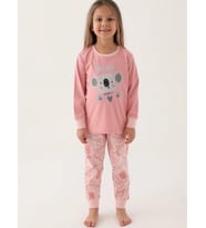 Kız Çocuk Koala Baskılı Uzun Kollu Pijama Takımı (Pembe)