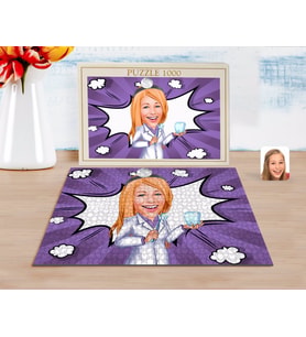 BK Gift Kişiye Özel Kadın Diş Hekimi Karikatürlü 1000 Parça Profesyonel Puzzle-1