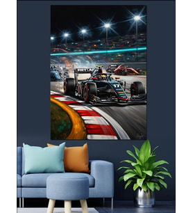 Gece Yarısı Yarış Pisti Ve Formula 1 Arabaları Dekoratif Kanvas - Mdf Ahşap Tablo