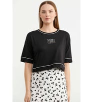Sim Detaylı Oversize Crop Tişört - Siyah