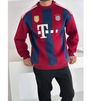 BAYERN M OVERSİZE ŞARDONLU PENYE SWEAT - B MUNİH 3 İPLİK ŞARDONLU SWEATSHIRT (Kırmızı)