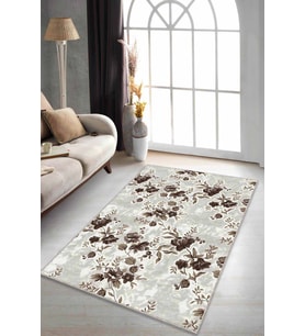 Kahverengi Çiçekli Kaymaz Tabanlı Dekoratif Halı BH004 - 100 x 160 cm