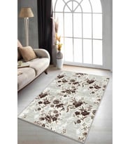 Kahverengi Çiçekli Kaymaz Tabanlı Dekoratif Halı BH004 - 100 x 160 cm