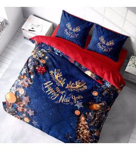Monohome Yılbaşı Süsü Merry Christmas Çift Kişilik 3D Nevresim Takımı Pamuk Saten Happy (Çok Renkli)