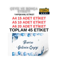 A4 A5 A6 45 Adet Çeyiz Bohça Koli Paket Etiketi Isme Özel Yapışlanlı Etiket 020