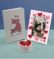 BK Gift Sevgililere Özel Beyaz Defter Dekoratif Çerçeve ve Kalp Taş Obje Kokulu Mum Hediye Seti-3, Sevgiliye Hediye, Sevgililer Günü