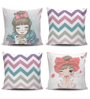 Alkanhomes Fashion Girls Temalı 4 lü Kombini Dijital Baskılı Kırlent Kılıfı
