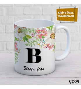 Çiçek Çerçeveli İsme Özel Kupa Bardak
