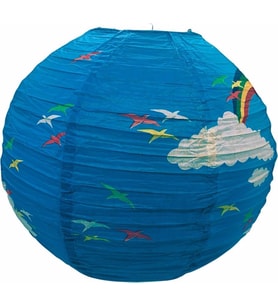 Pazariz Japon Feneri - Mavi Gökkuşağı Desenli Asma Süs Avize  - 40 cm