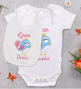 BK Kids Kişiye Özel İsimli Bebek Body Zıbın ve Mama Önlüğü Hediye Seti - Model 13