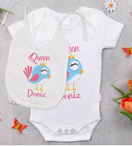 BK Kids Kişiye Özel İsimli Bebek Body Zıbın ve Mama Önlüğü Hediye Seti - Model 13