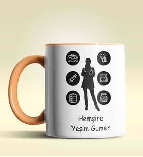 Kişiye Özel Hemşire Silüet (Bayan) 2 Tasarım Turuncu Kupa Bardak (Turuncu)