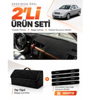 OPEL VECTRA C (2002-2008) Uyumlu Torpido Örtüsü + Tay Tüyü Bagaj Çantası + Sticker Seti - Siyah