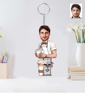Kişiye Özel Erkek Barista Retro Ahşap Anahtarlık-67