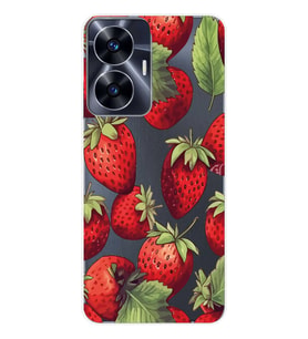 Realme C55 Uyumlu Çilek Desenli Şeffaf Telefon Kılıfı