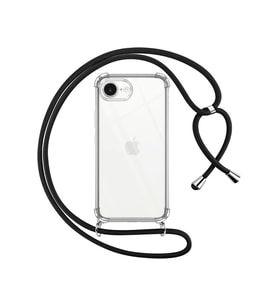 Teknomoda Apple iPhone 16E Kılıf Boyun Omuz Askılı iPli Anti Şok Korumalı Şeffaf Silikon Siyah iPli