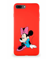 Apple iPhone 7 Plus Soft Premier Kapak Minnie Mouse-E Tasarımlı Silikon Kılıf - Kırmızı (Şeffaf)